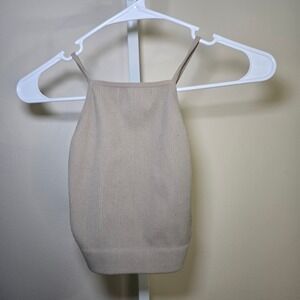 Zenana Ribbed Tank‎ Top L/XL Beige Sleeveless Cross Back Casual Layering